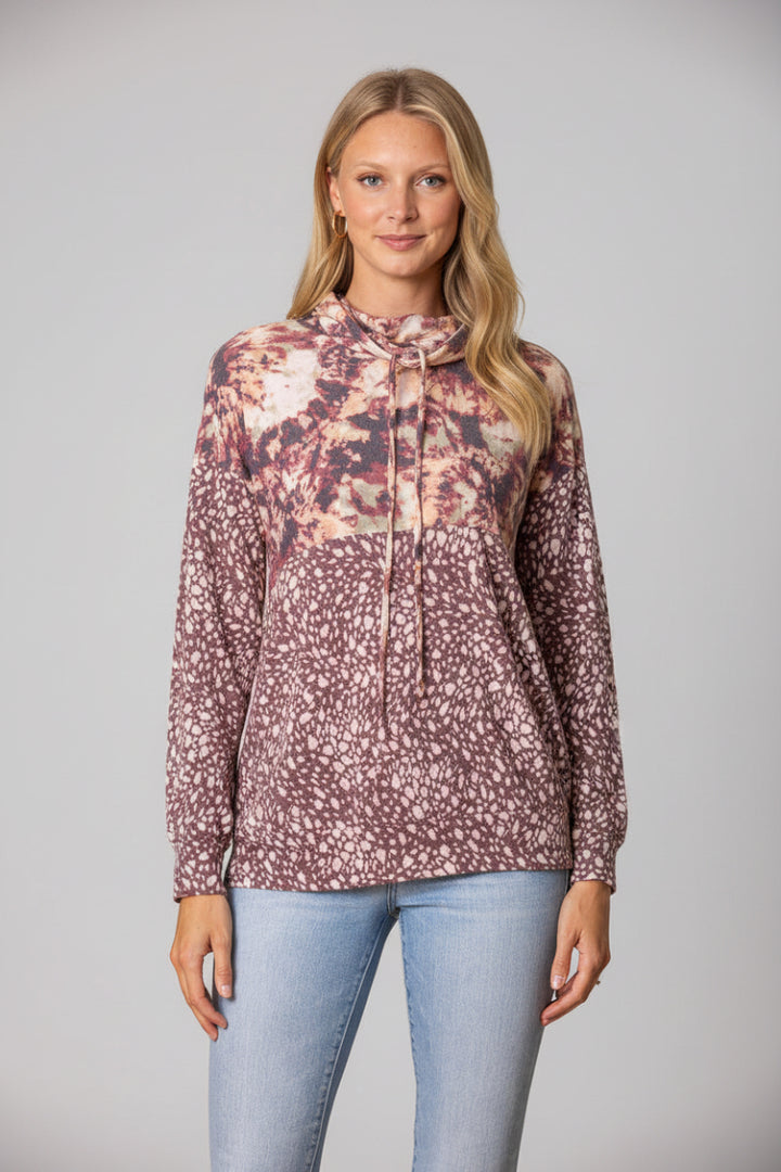 CONTRAST COWL NECK DRAWSTRING KNIT TOP-TT3466PC-