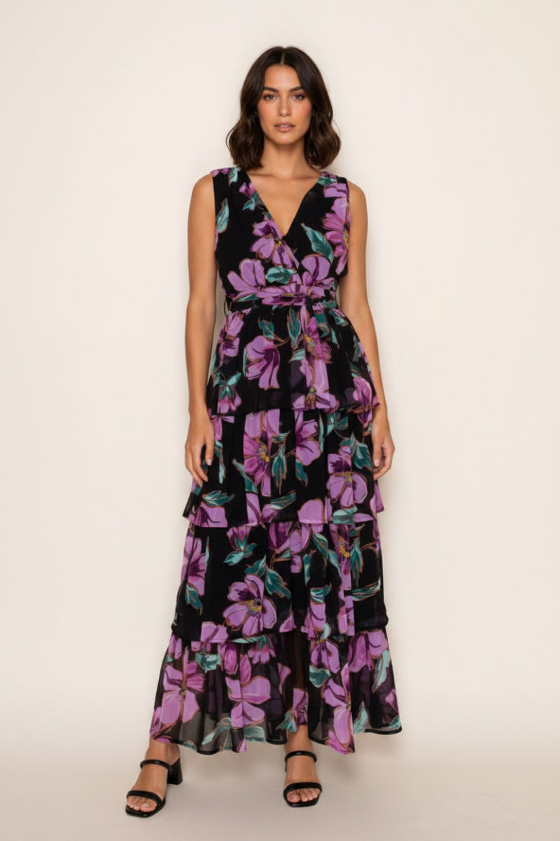 SLEEVELESS FLORAL PRINT MAXI DRESS-WBD90754XL