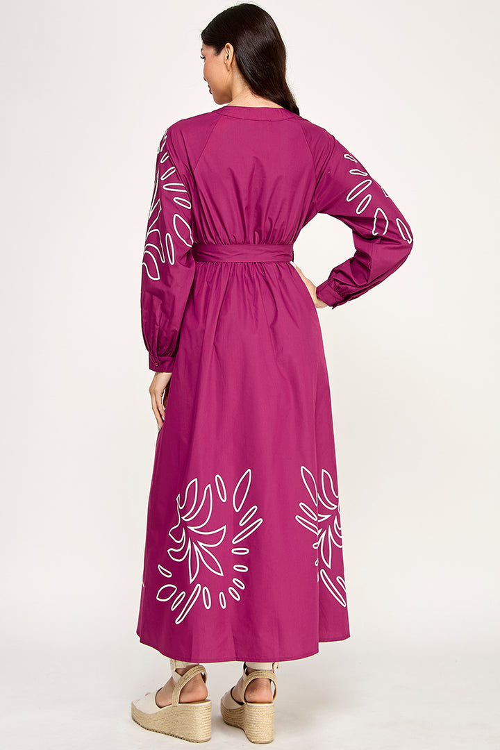 LONG SEEVE MAXI EMBROIDERED DRESS
