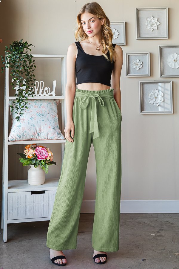 SOLID CASUAL PANTS WITH PAPERBAG WAISTBAND-HMEP6700-16
