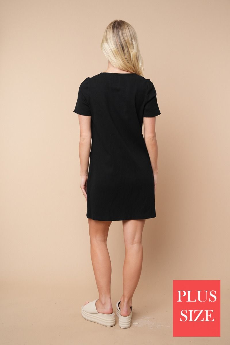 PLU SIZE SQUARE NECK SHORT SLEEVE MINI DRESS