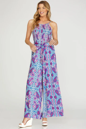 FUCHSIA SMOCKED TUBE WAIST TIE WOVEN JUMPSUIT SKSY6556