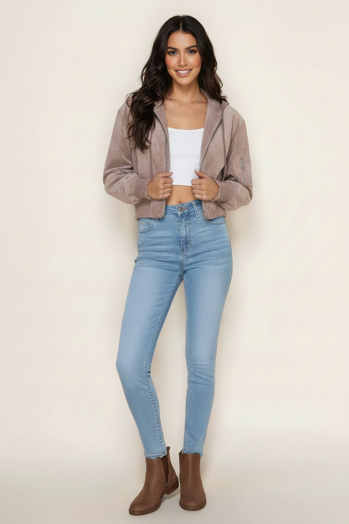 LONG SLEEVE FRONT ZIP-UP SOLID SUEDE JACKT-WBT11137XL
