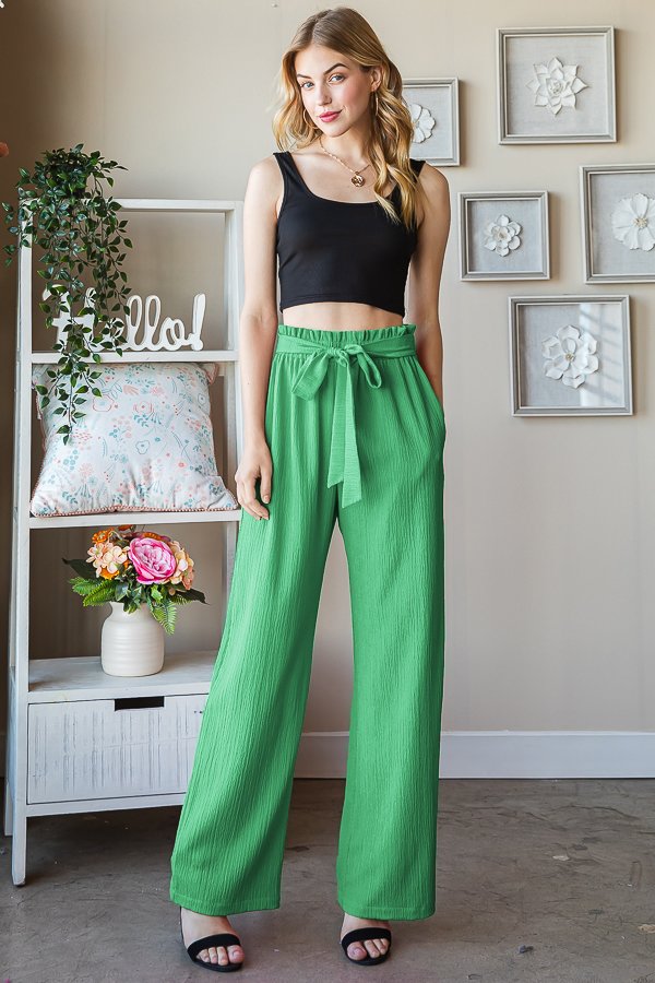 SOLID CASUAL PANTS WITH PAPERBAG WAISTBAND-HMEP6700-16