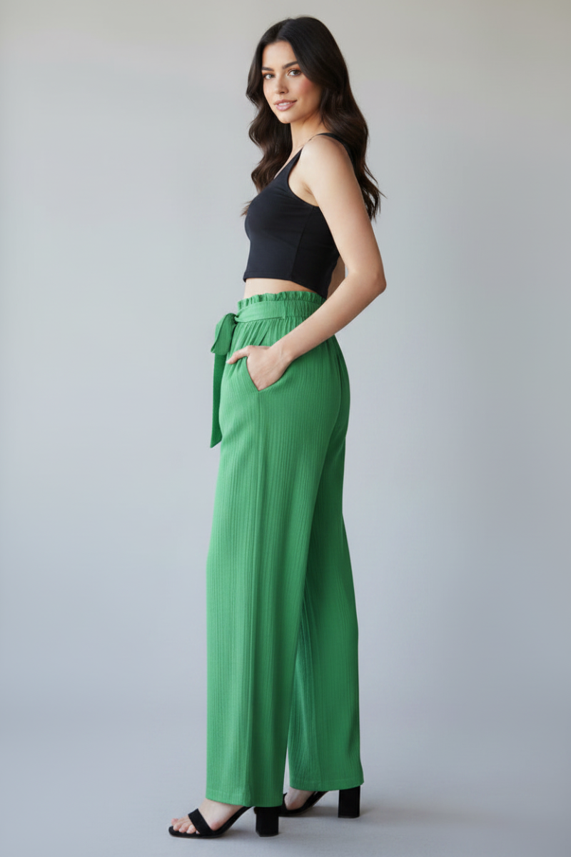 SOLID CASUAL PANTS WITH PAPERBAG WAISTBAND-HMEP6700-16