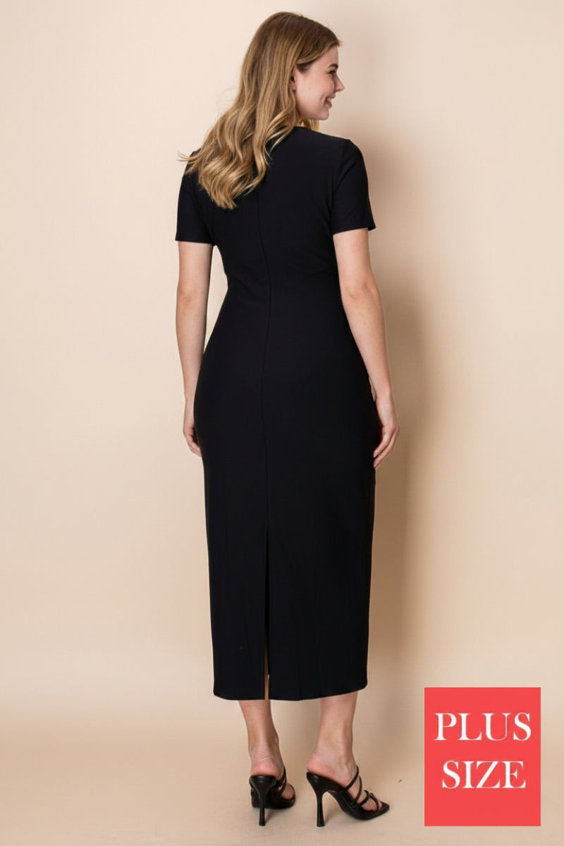 PLUS SIZE SHORT SLEEVE BLACK MIDI DRESS