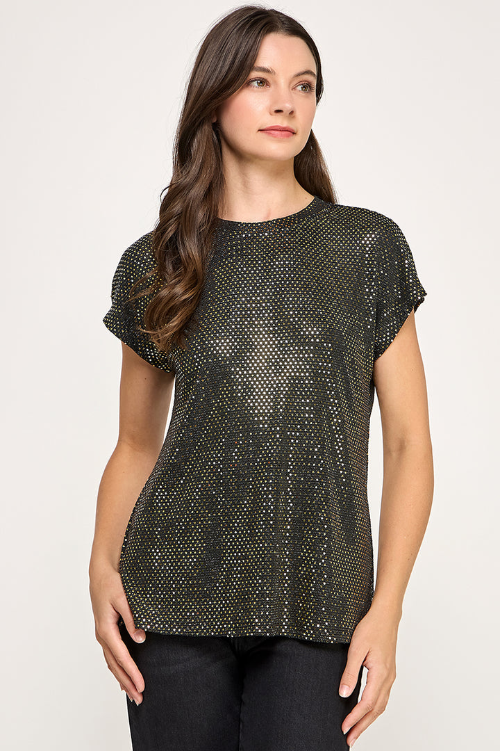 SEQUIN SHORT SLEEVE TOP