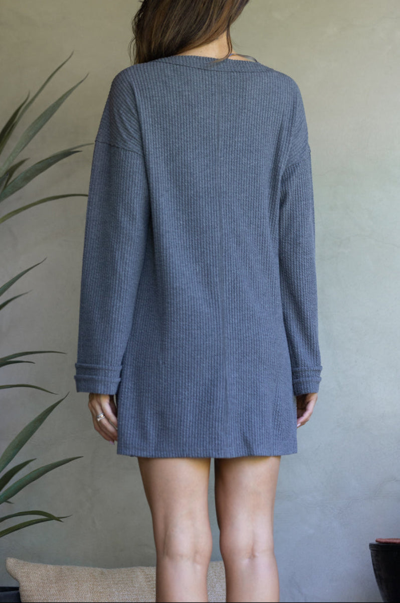 RIBBED KNIT LONG SLEEVES MINI DRESS-ND30196