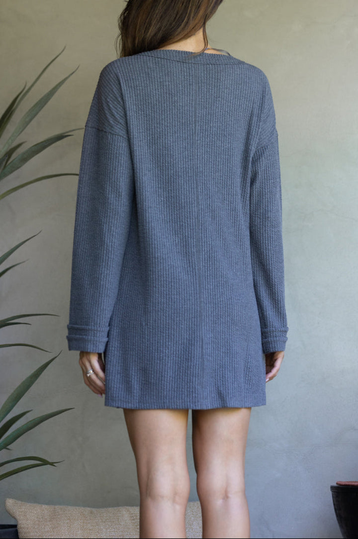 RIBBED KNIT LONG SLEEVES MINI DRESS-ND30196