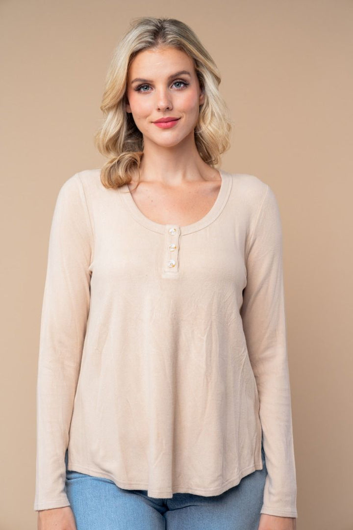 BUTTON UP LONG SLEEVE SOLID KNIT TOP-WBT25676XL