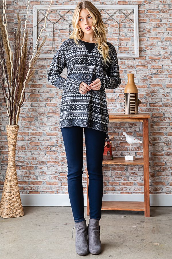 CHARCOAL GEOMETRIC PRINT TOP HMET6760-13