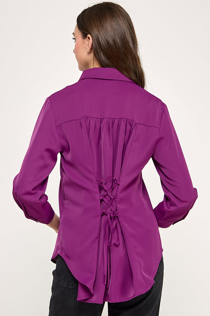 BUTTON DOWN 3/4TH SLEEVE BLOUSE