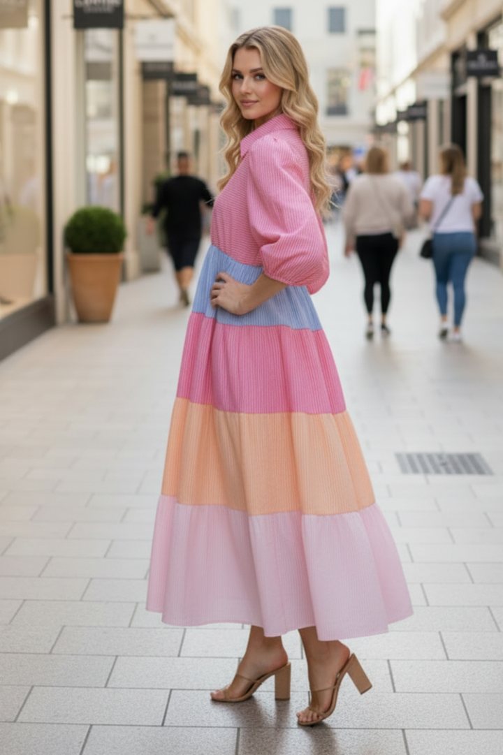 PLUS SIZE TIERED SILHOUETTE COLORBLOCK MIDI DRESS SHVL6112