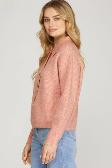 NOTCH BECK BUTTON DOWN LONG SLEEVES SWEATER TOP SKSY5410