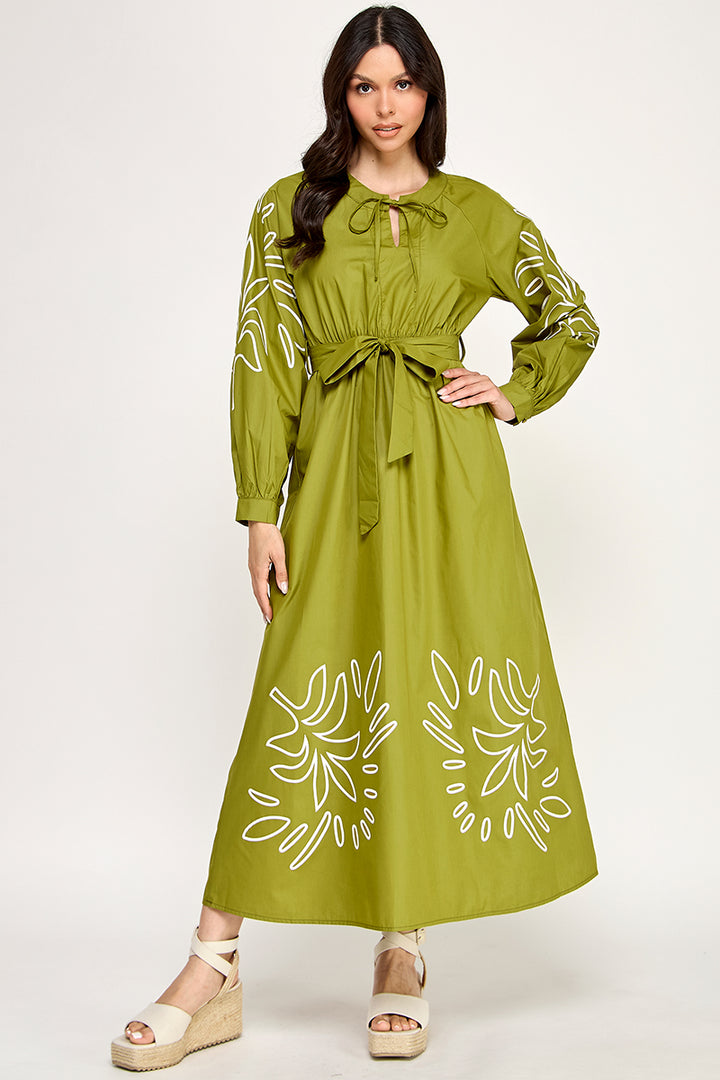 LONG SEEVE MAXI EMBROIDERED DRESS