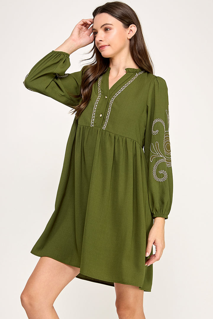 EMBROIDERED LONG SLEEVE DRESS