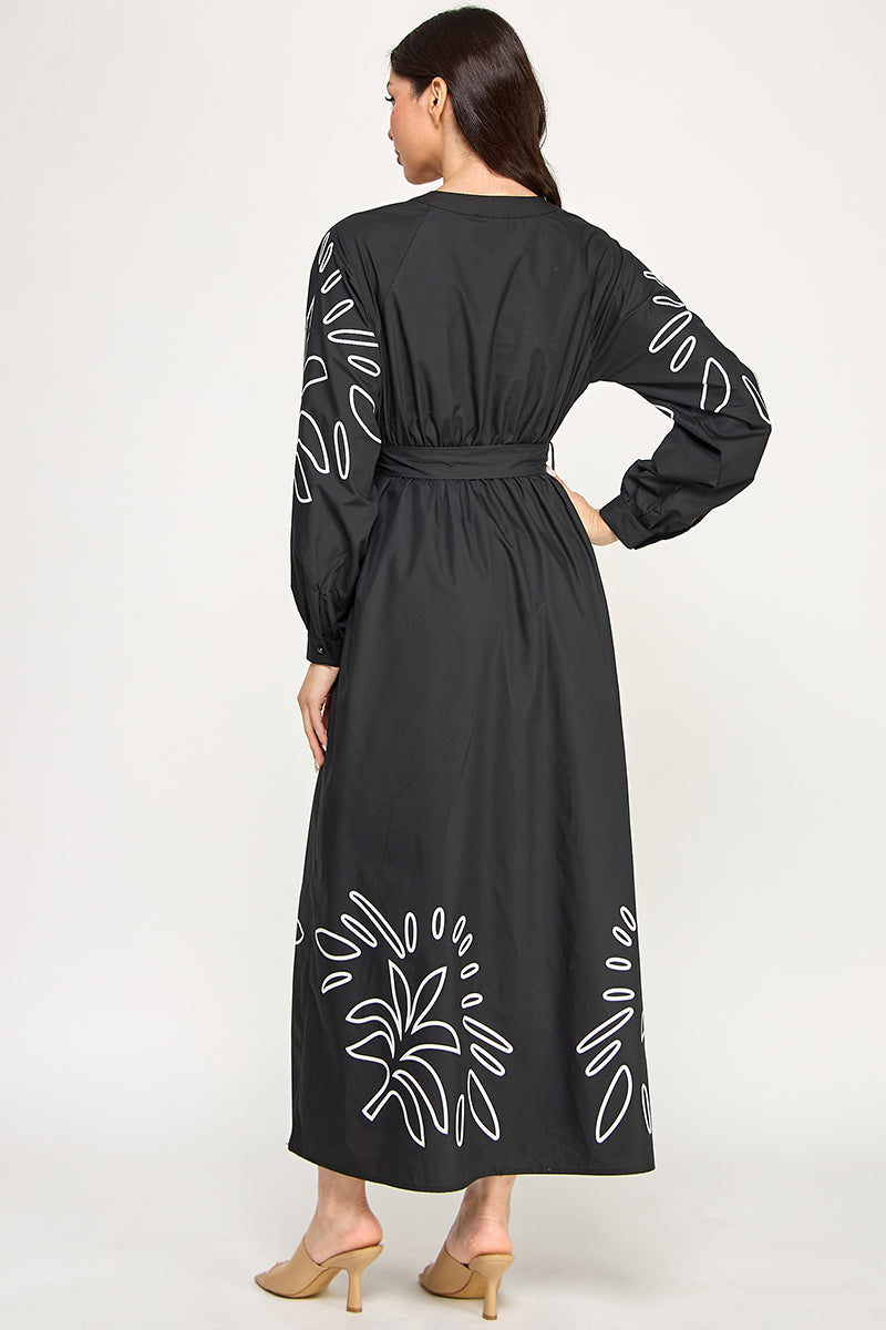 LONG SEEVE MAXI EMBROIDERED DRESS