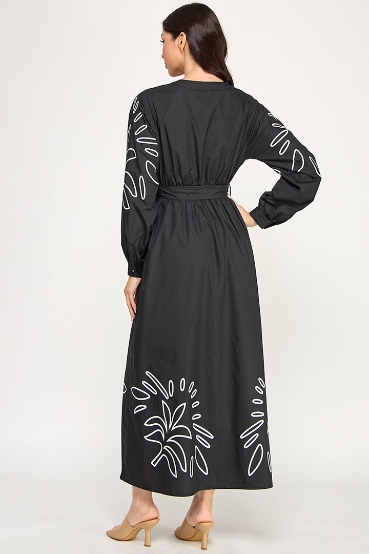 LONG SEEVE MAXI EMBROIDERED DRESS