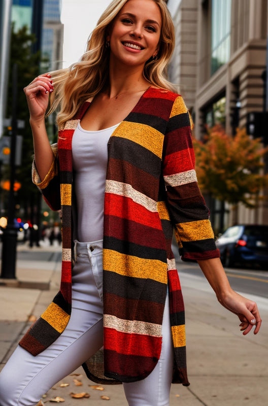 MULTI COLOR STRIPE OPEN CARDIGAN HMSJ1006-54 PLUS