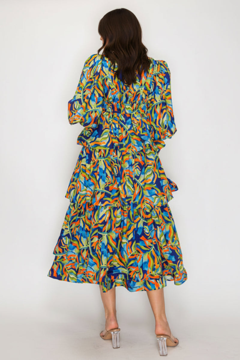 PLUS SIZE ROUND NECK RUFFLE MIDI DRESS SHD1036-C