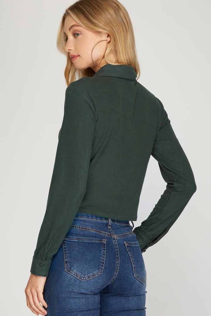 LONG SLEEVES BRUSHED STRETCH SHIRRING DETAILED  TOP SKSS8709.