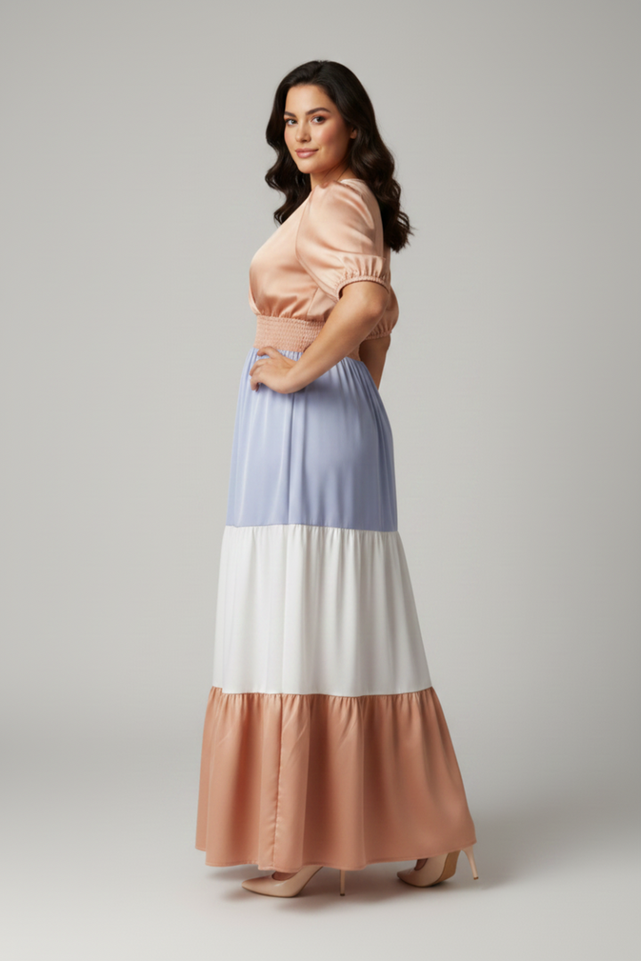 PLUS SIZE COLOR BLOCK MAXI DRESS