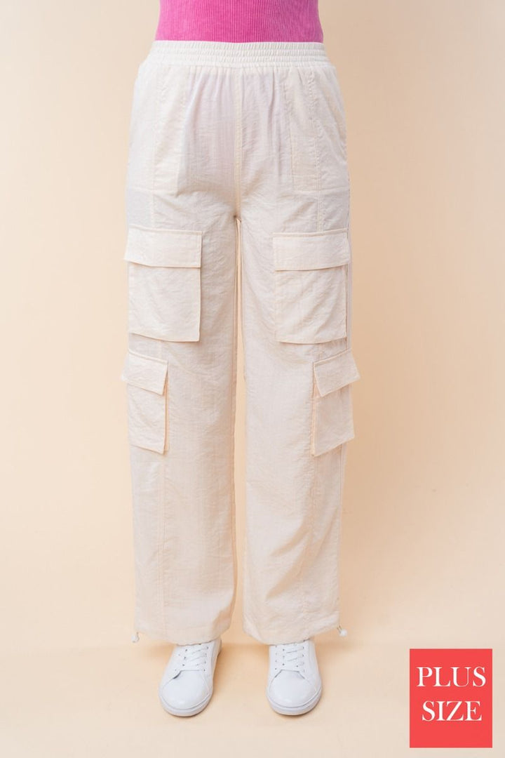 PLUS SIZE HIGH-WAISTED SOLID CARGO PANTS