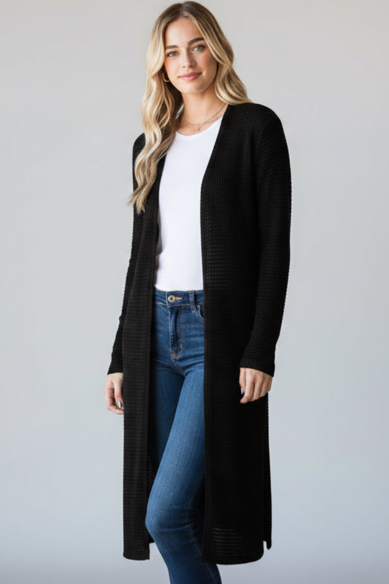 LONG SLEEVE SOLID WAFFLE OPEN CARDIGAN-HMEJ6717-16