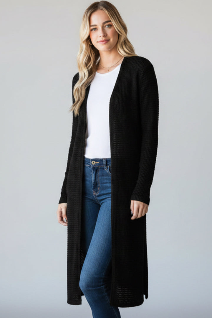LONG SLEEVE SOLID WAFFLE OPEN CARDIGAN-HMEJ6717-16