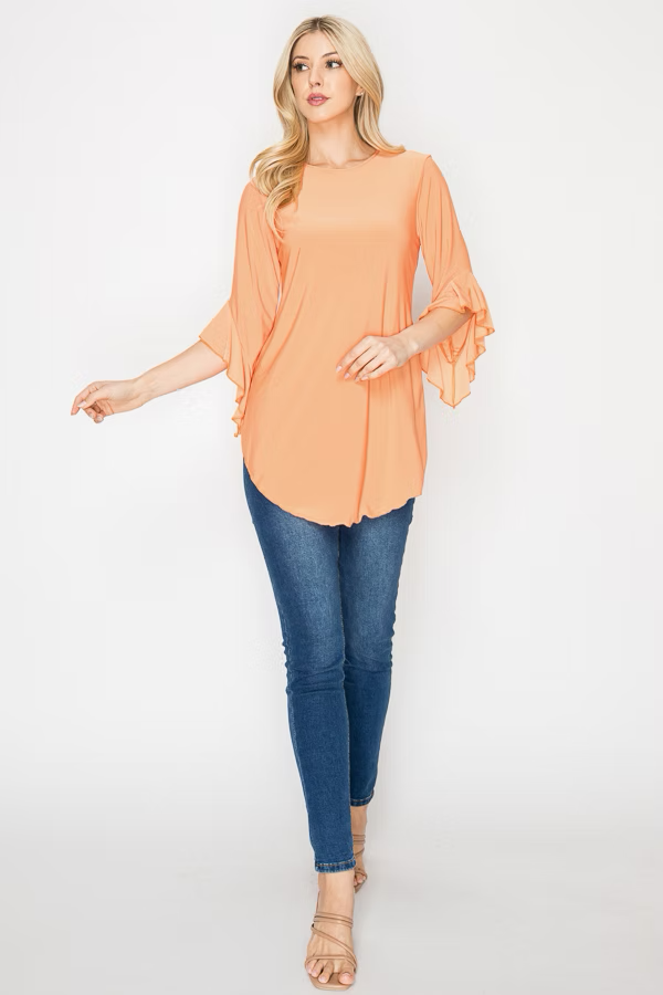 SOLID 3/4 BELL SLEEVES TUNIC TOP