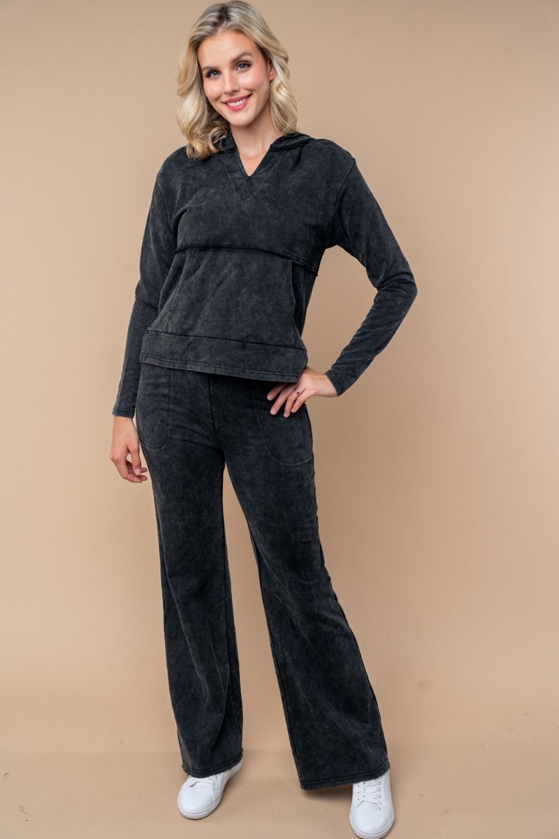 HOODY LONG SLEEVE SOLID KNIT TOP