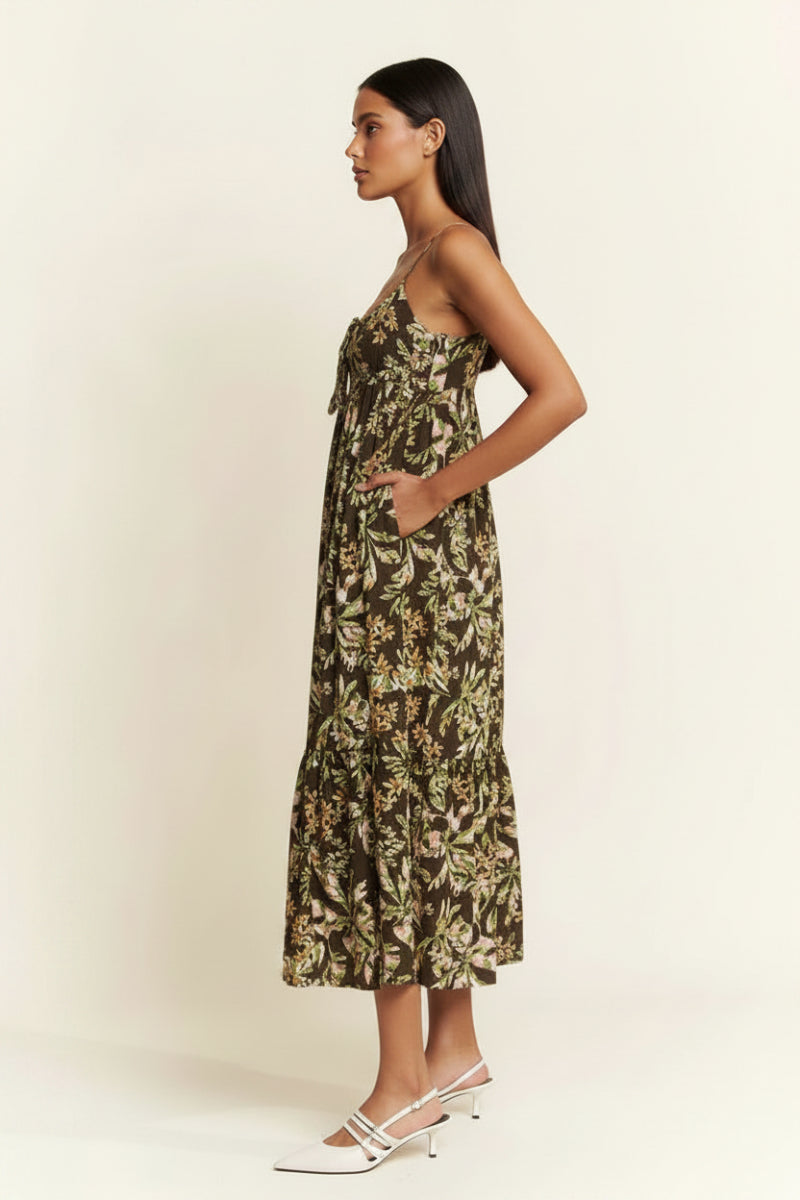 LIME ADJUSTABLE SPAGHETTI STRAP TIERED MIDI DRESS D10200 *
