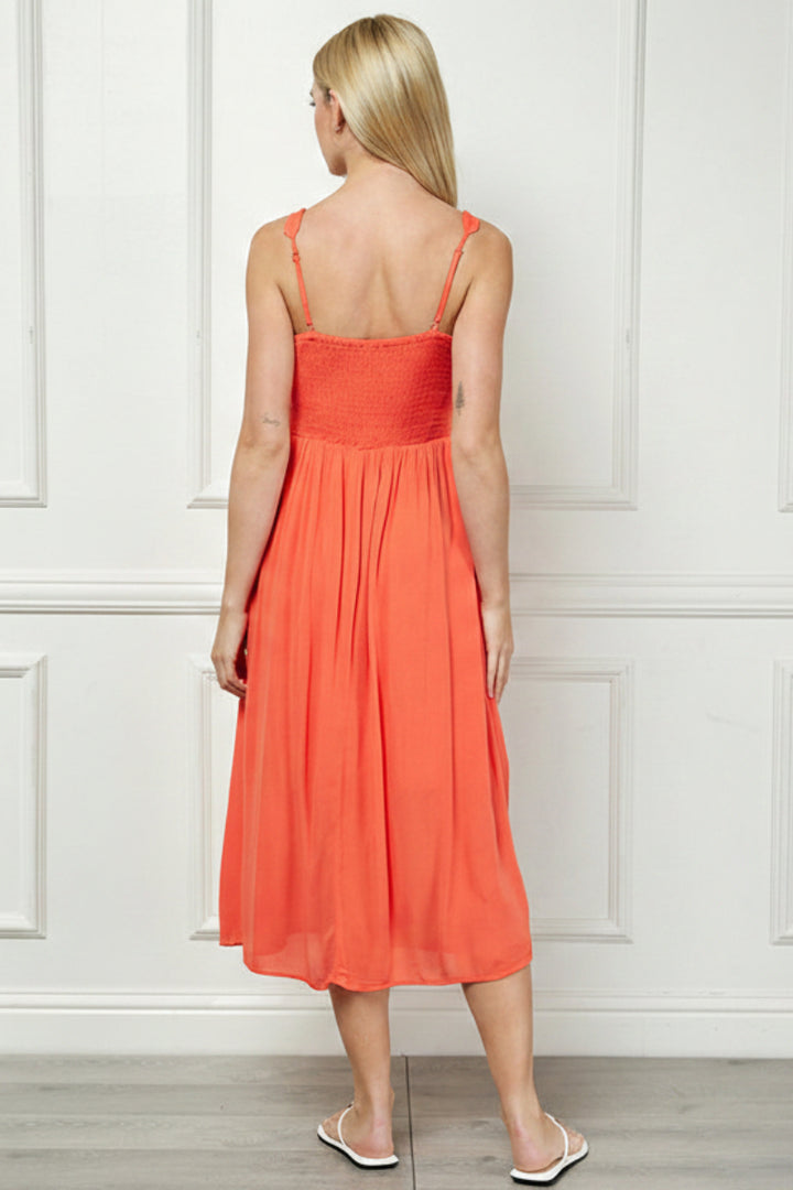 SQUARE NECKLIN SOLID WOVEN MIDI DRESS