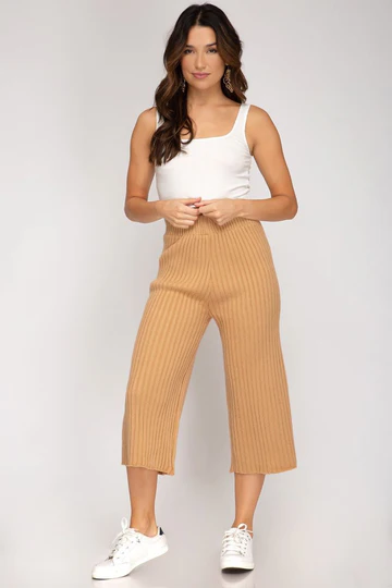 SEAFOAM RIB KNIT SWEATER CULOTTE PANTS