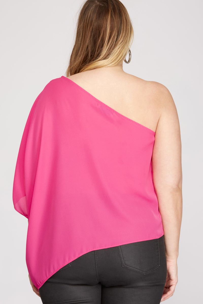 DIVA BLUE ONE SHOULDER WITH PLEATS PLUS SIZE TOP SKPSY3775