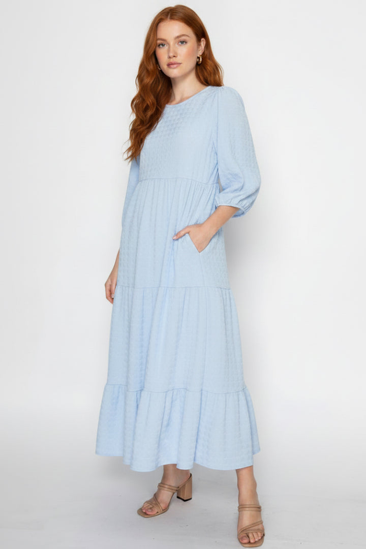 PLUS SIZE PUFF SLEEVES LAYERED DRESS WITH SIDE POCKETS-SHVL5825