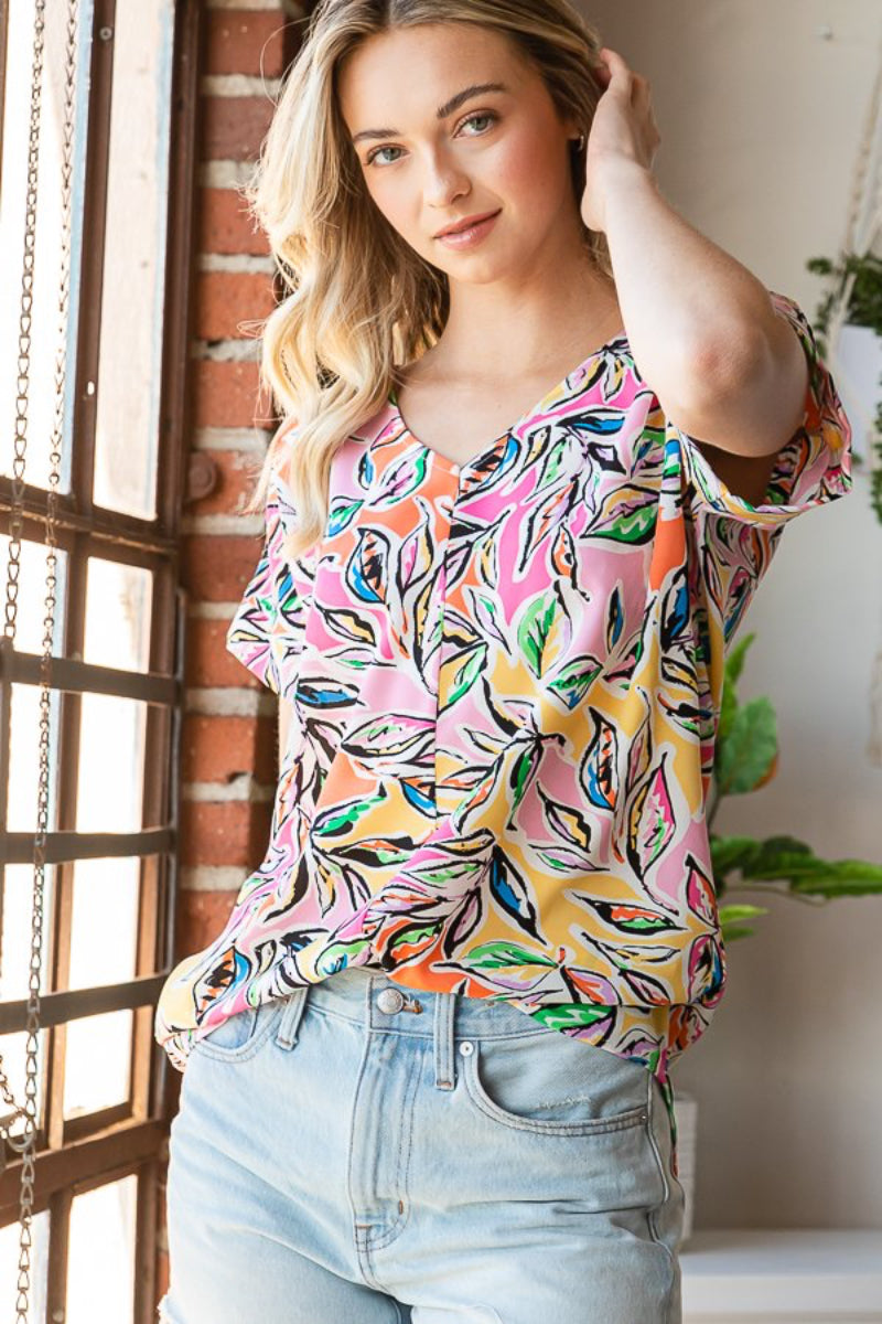 PLUS-V NECK MULTI COLOR FLORAL PRINT  TOP