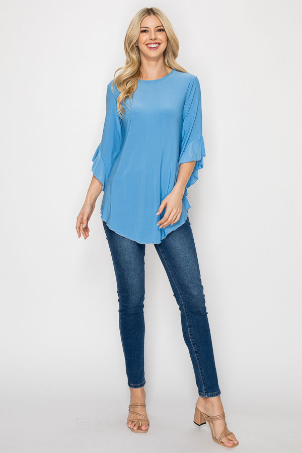 PLUS SIZE SOLID 3/4 BELL SLEEVES TUNIC TOP