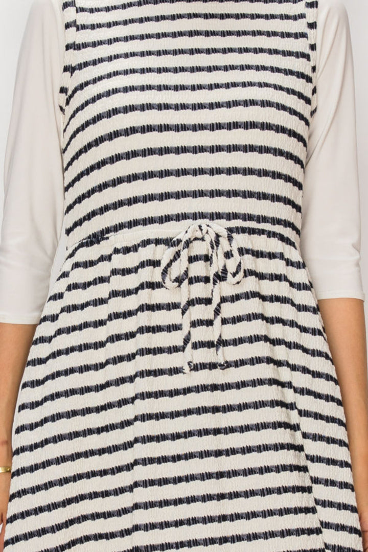 HORIZONTAL STRIPED MIDI JUMPER DRESS
