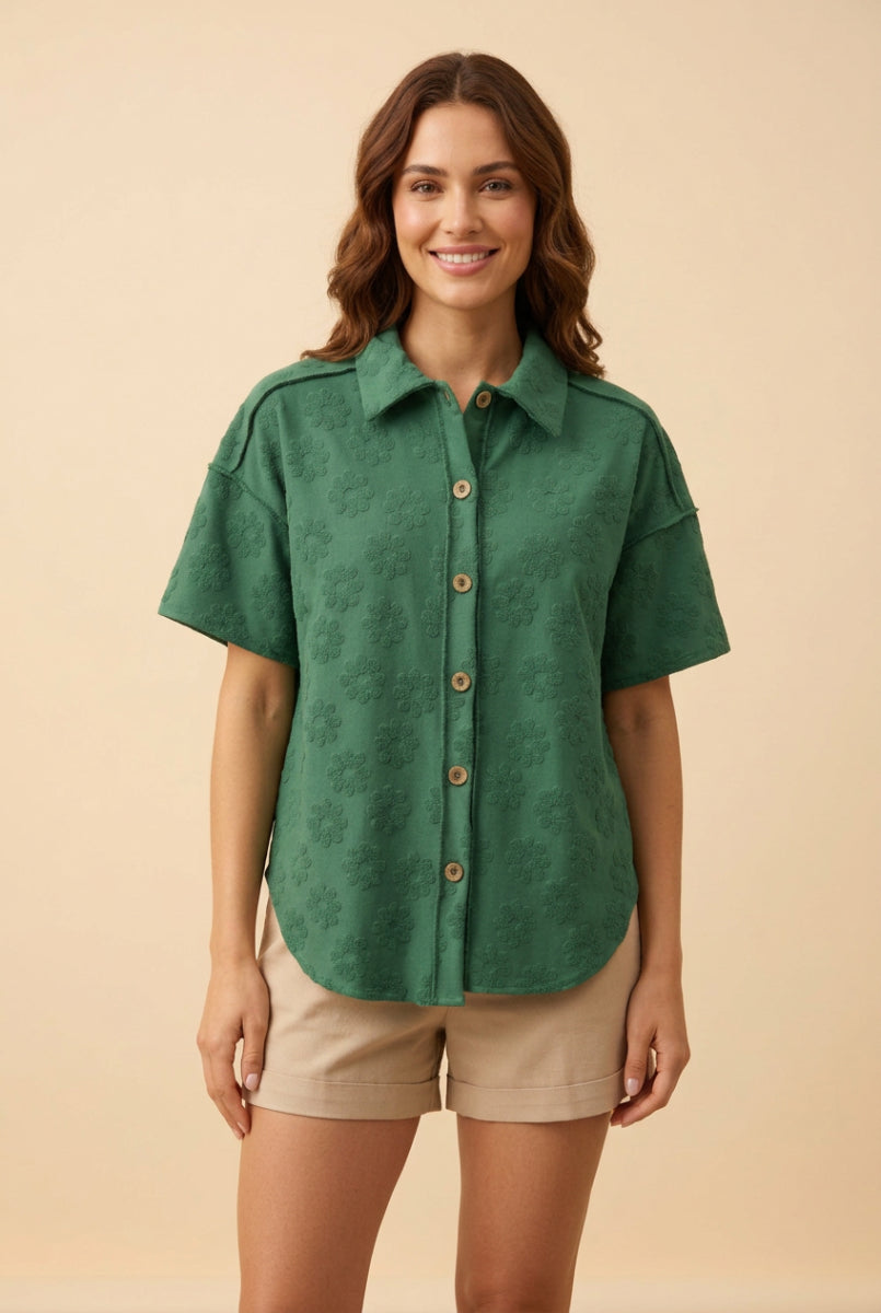 BUTTON DOWN SHORT SLEVE TOP HMET7805-12