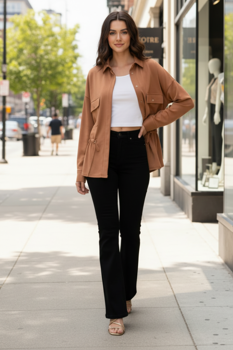 BUTTON DOWN LONG SLEEVE KNIT TOP