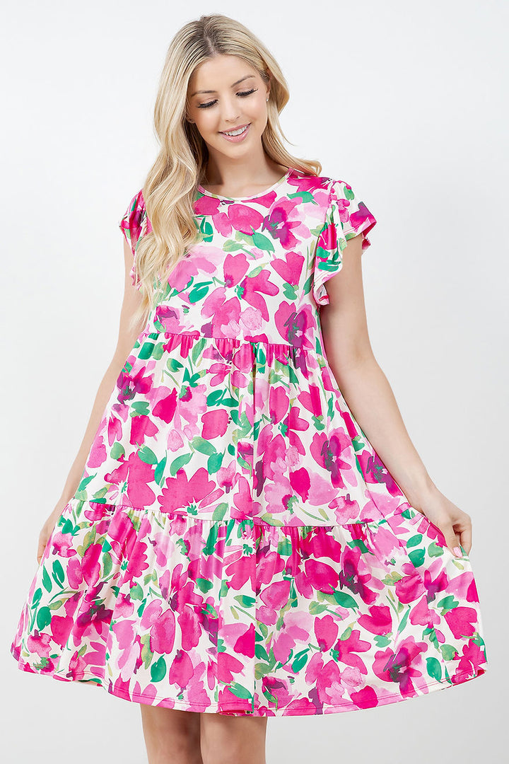 CASUAL SHORT DRESS RUFFLE SLEEVES DETAIL-SHVC5842