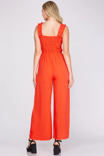 SMOCKED ELASTIC RUFFLED STRAP JUMPSUIT SKSY3929