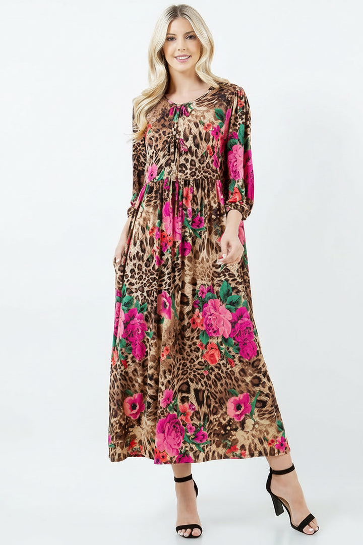 ANIMAL PRINT W/SIDE POCKETS PLUS SIZE MAXI DRESS