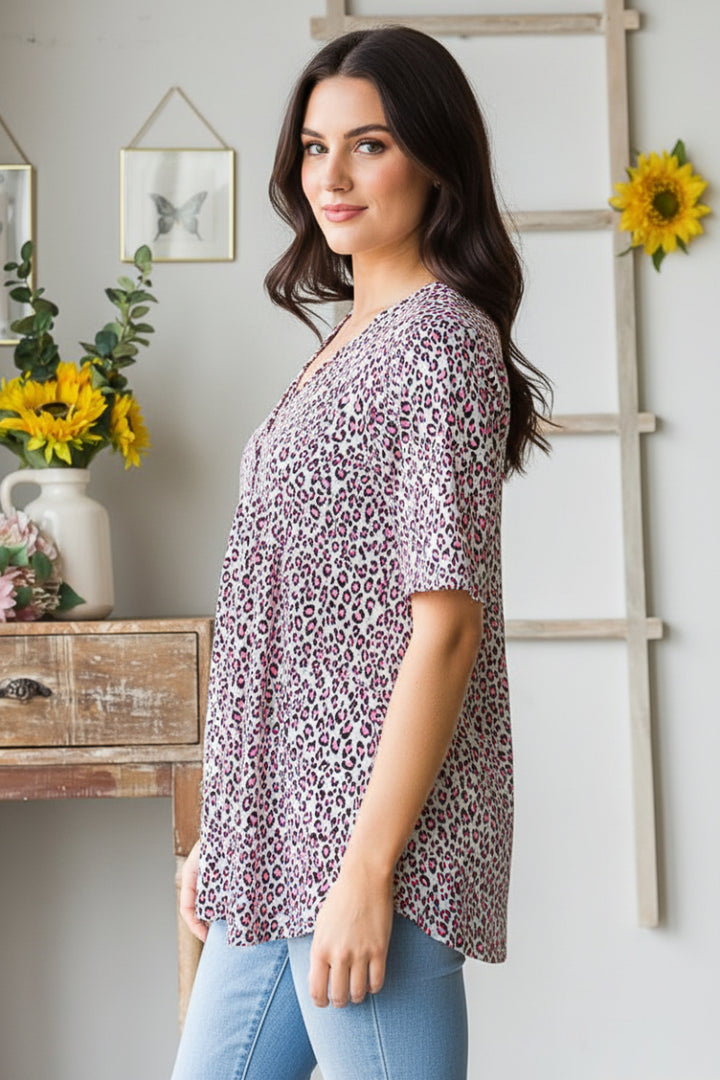 V NECK ANIMAL PRINT BABYDOLL TOP-HMET6117-30