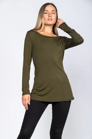 BLACK BOAT NECK LONG SLEEVES SLIM FIT TUNIC TOP VT22359