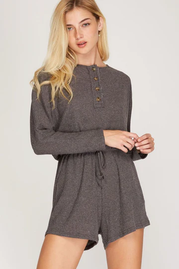 MOCHA LONG SLEEVES BACK TIE DETAIL ROMPER