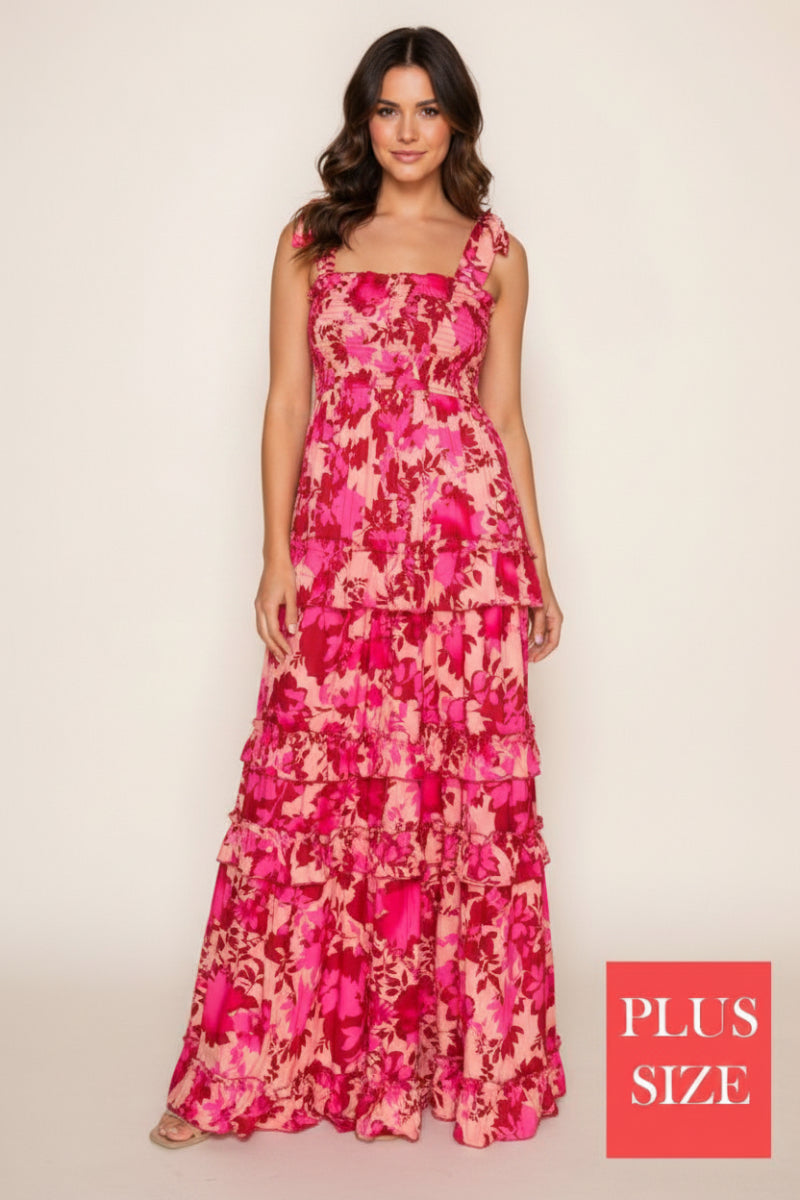 PLUS SIZE SMOCKED SLEEVELESS WOVEN MAXI DRESS