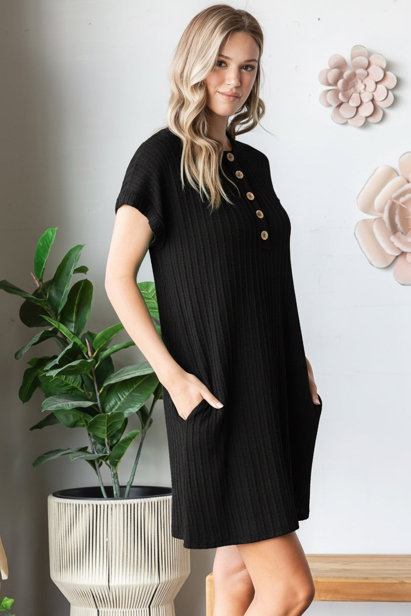 DOLMAN SHORT SLEEVE SOLID JACQUARD MINI DRESS HMED6831