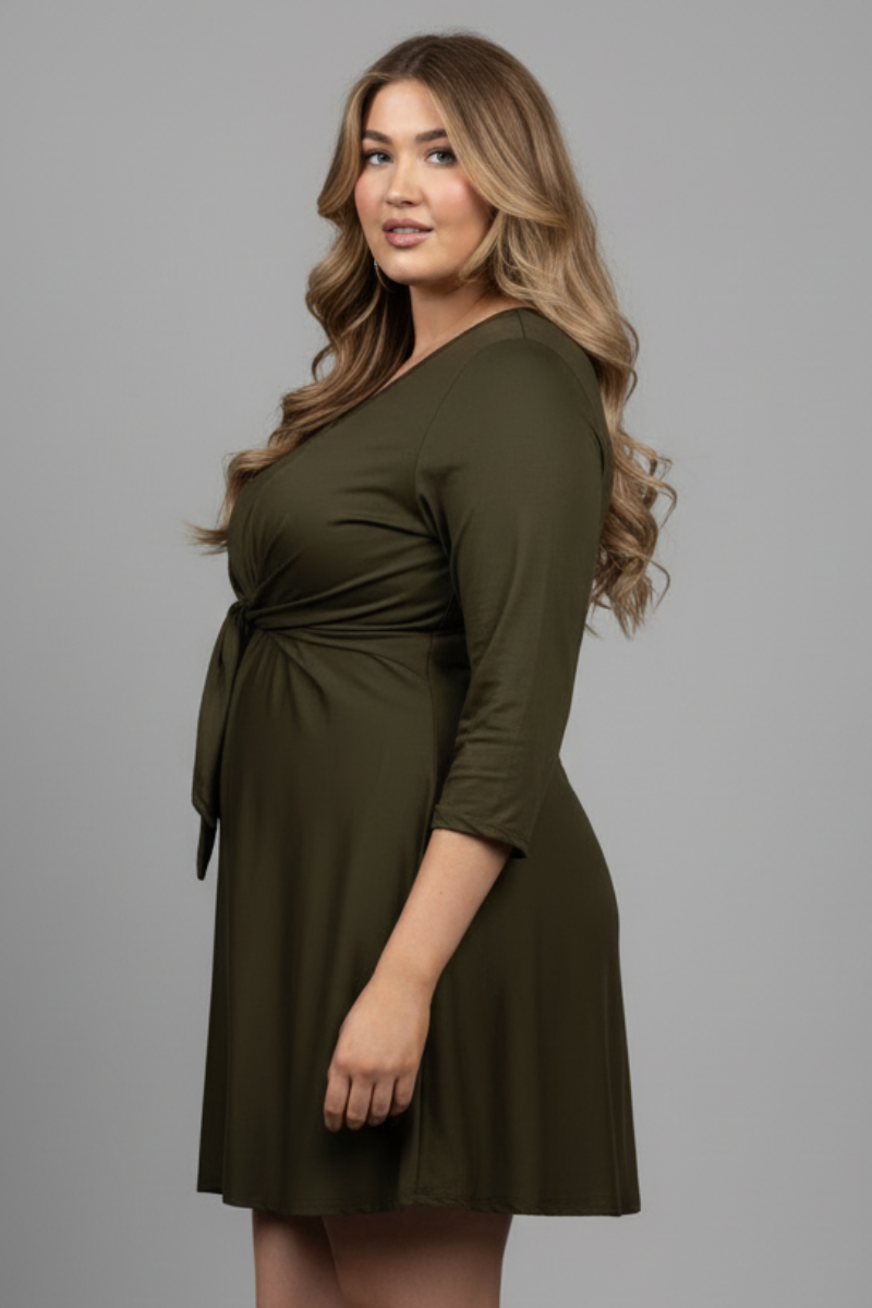 SELF-TIE FRONT LONG SLEEVES PLUS SIZE MINI DRESS D1060